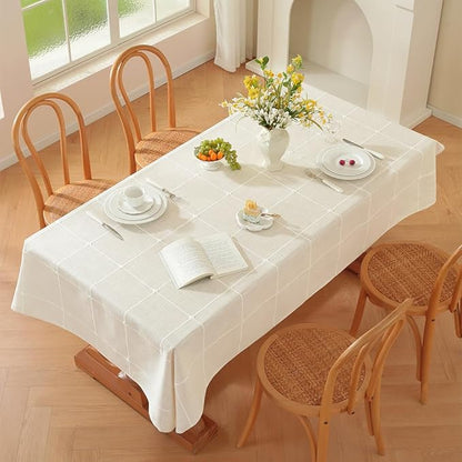Zobesta Linen White Table Cloth Rectangle 53 x 86 Inch, Cotton Linen Tablecloth Rectangle Heavy Weight Washable Farmhouse Soft Boho Tablecloth for Kitchen, Outdoor, Party, Holiday, Picnic, Dining