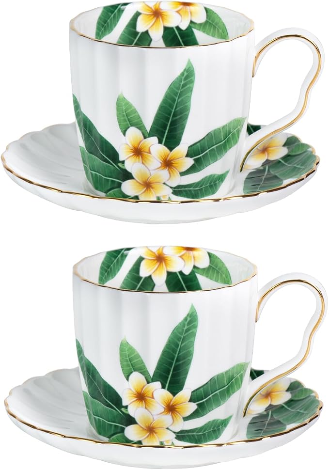 KAMMAK Tea Cups and Saucers Set of 2, Porcelain Coffee Cups, JBE012 | Stackable by KAMMAK
