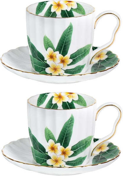 KAMMAK Tea Cups and Saucers Set of 2, Porcelain Coffee Cups, JBE012 | Stackable by KAMMAK