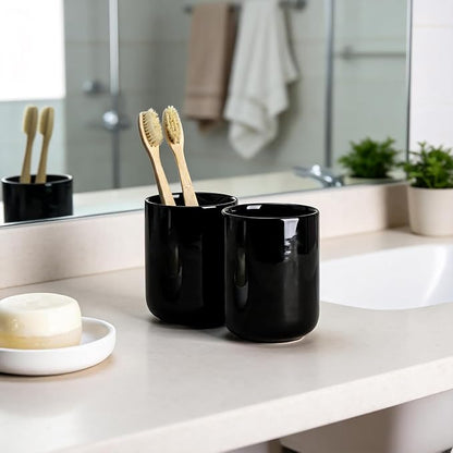 Gaolinci 2 Pcs Simple Solid Color Ceramic Mouthwash Cups, Bathroom Brushing Cup - Image 2