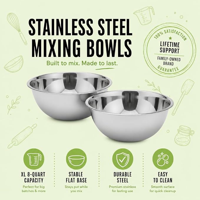 Large Stainless Steel Mixing Bowl 8 Quart - Image 2