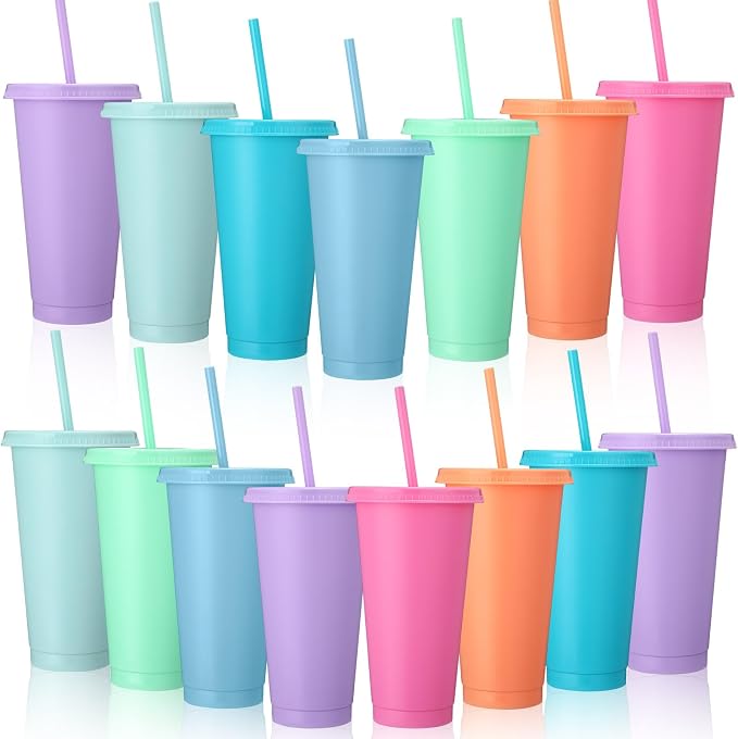 Honeydak 15 Pack Tumbler with Straw and Lid Bulk Cups by Honeydak