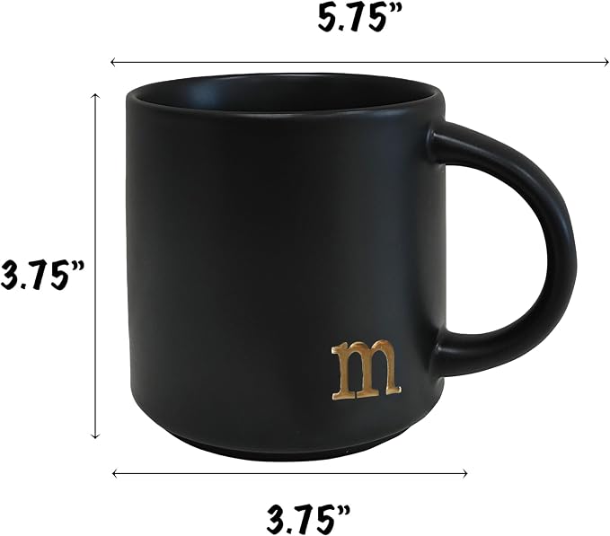 COLLECTIVE HOME Black Ceramic Coffee Mug, 15 oz Golden Monogram Tea Cup | - Image 3