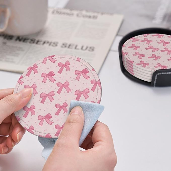 Cute Pink Bow Heart Coasters for Drinks, Drink Coaster - Image 5