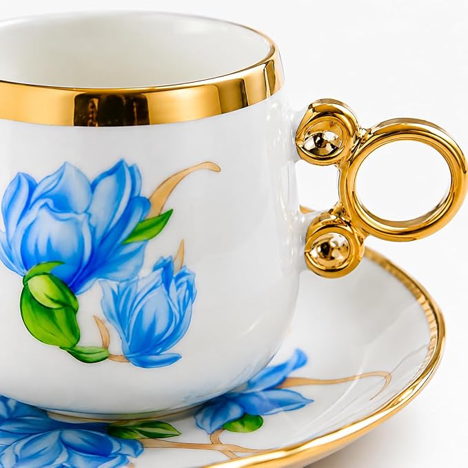 Porcelain Tea Cups and Saucers Set of 12, 100ml Espresso Turkish Coffee Cups - Image 7