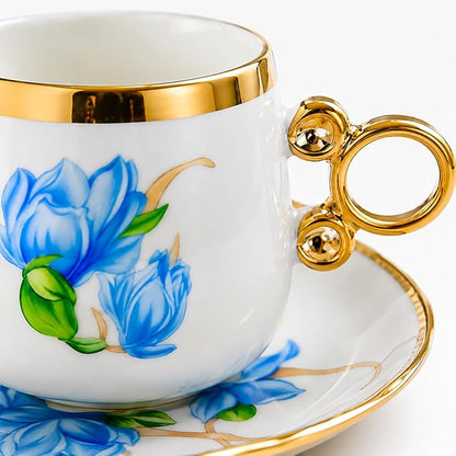 Porcelain Tea Cups and Saucers Set of 12, 100ml Espresso Turkish Coffee Cups - Image 7