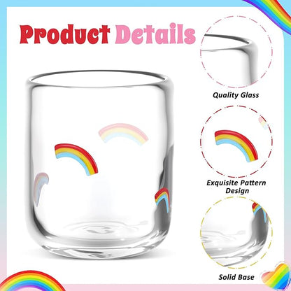 Icon Juice Glasses, 14oz Stemless Wine Drinking Juice Glass Cup for Valentine Party Supplies Gift(2 Pcs,Rainbow)