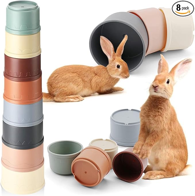 8 Pcs Stacking Cups for Rabbits, Colorful Bunny Toys for Rabbits and Small by Iffitya