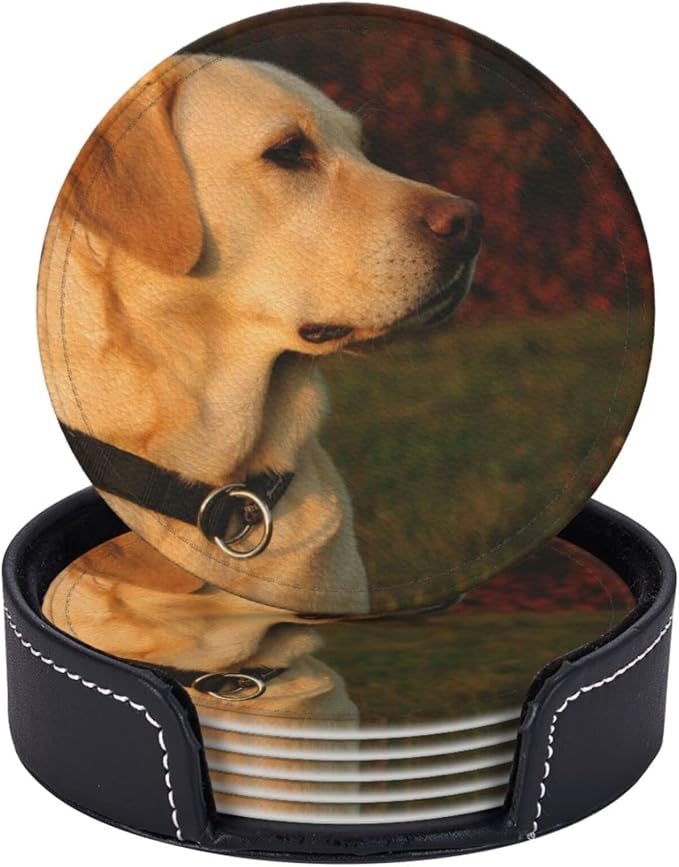 6 Pcs Golden Lab Labrador Retriever Family Loyal Hunting Dog Leather Coasters - Image 2