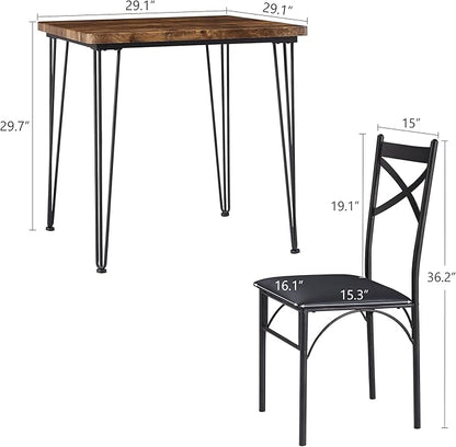 VECELO 3 Piece Dining Table Set for 2, Kitchen Table Set with 2 Chairs for Small Space, Space-Saving and Modern Design, Apartment, Easy to Assemble,Brown