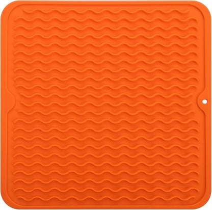 Silicone Dish Drying Mat for Multiple Usage,Easy clean,Eco-friendly,Heat-resistant Silicone Mat for Kitchen Counter or Sink,Refrigerator or Drawer liner Orange M 12 inches x 12 inches