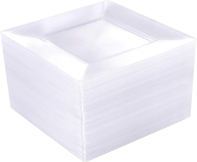 60PCS Clear Plastic Plates-9.5inch Square Disposable Plates by WDF