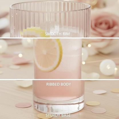 Physkoa Peach Ribbed Drinking Glasses Set of 6 – Vintage Embossed Highball - Image 4