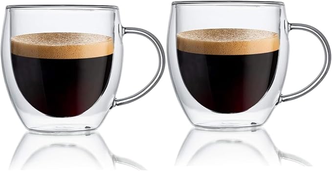 Espresso Cups Set Of 2, Double Walled Glass Coffee Mugs by Unknown