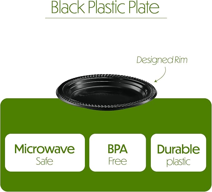 PLASTICPRO 100 PCS Black Plastic Plates Light Weight 7 Inch Plastic Dinner - Image 7