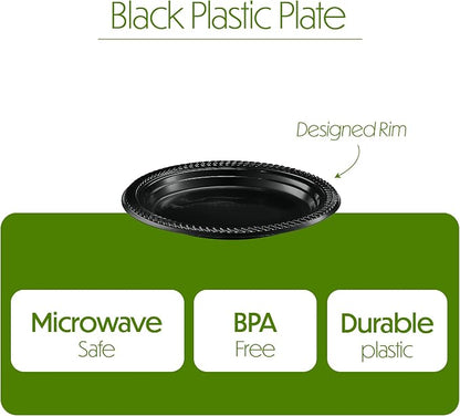 PLASTICPRO 100 PCS Black Plastic Plates Light Weight 7 Inch Plastic Dinner - Image 7
