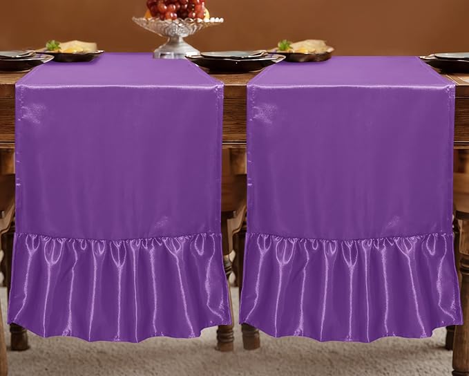 2 Pack Purple Satin Table Runner 12 x 108 Inch | Ruffle Design, Luxurious - Image 3