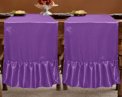 2 Pack Purple Satin Table Runner 12 x 108 Inch | Ruffle Design, Luxurious - Image 3