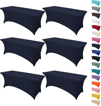 6Pack 6FT Table Cloth for Rectangular Fitted Events Stretch Navy Blue Table Covers Washable Spandex Tablecloth Protector for Party, Wedding, Cocktail, Banquet, Festival