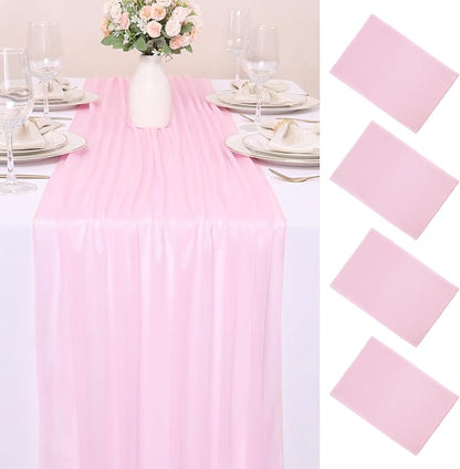 4 Pcs 10FT Blushing Pink Chiffon Table Runners 30x120 Inches Spring Boho Rustic by SAJOO