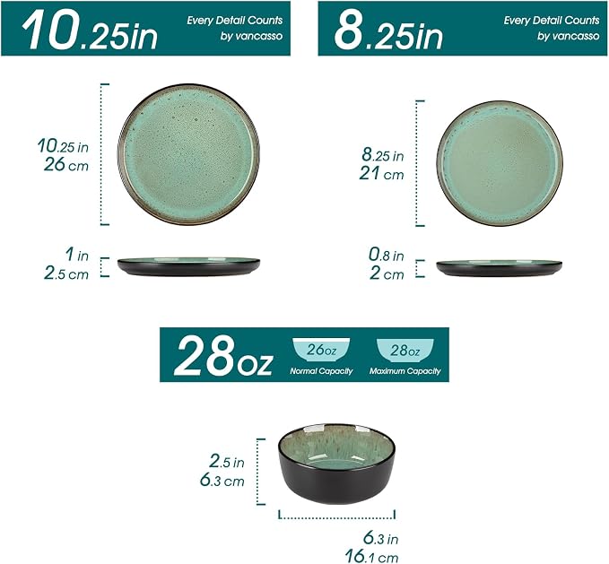 vancasso Plates and Bowls Sets, 24 Pieces Stoneware Dinnerware Sets - Image 3