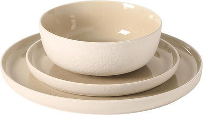 Gibson Elite Tahoe Sunset 12-Piece Reactive Stoneware Dinnerware Set – Matte Exterior & Shiny Interior Plates and Bowls, Durable Everyday Dish Set, Microwave & Dishwasher Safe - Taupe