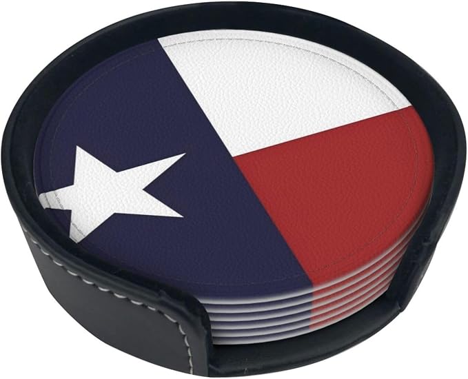 6 Pcs Texas Flag Lone Star Us American Flag Leather Coasters - Image 2