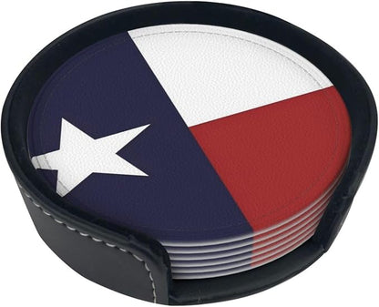 6 Pcs Texas Flag Lone Star Us American Flag Leather Coasters - Image 2
