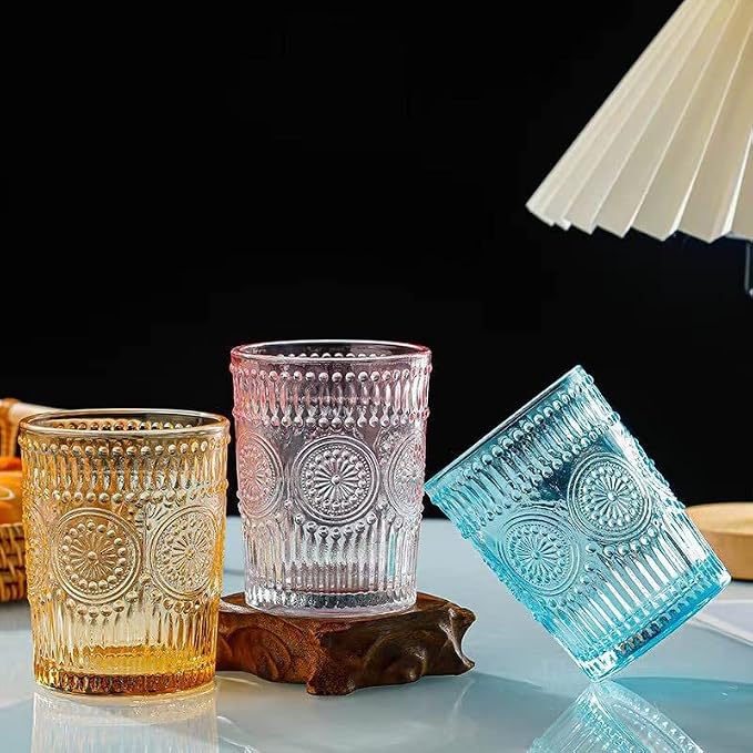 Amzcku Blue Drinking Glasses Set of 4, Vintage Glassware 10 oz- - Image 4