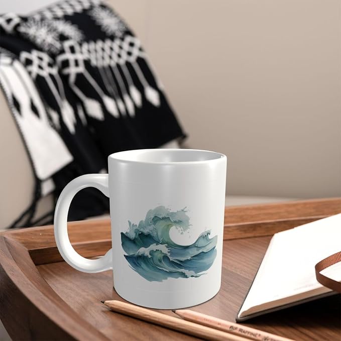 Minimal Style Sea Waves Ceramic Cup, Elegant Coffee Mug Tee Drinkware Water Cup - Image 2