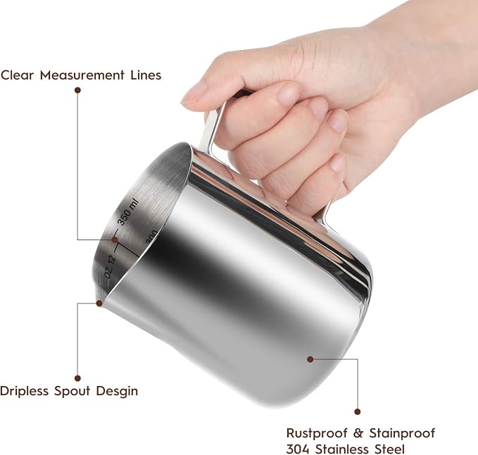 Milk Frothing Pitcher, Thicker Version 350ml 12oz Steaming Pitchers Stainless - Image 2
