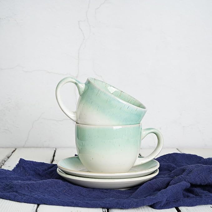 Bosmarlin Ceramic Cappuccino Cup and Saucer Set of 2, 10 Oz, Dishwasher and - Image 6