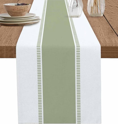Sage Green Stripe Table Runners 90 inches Long, Linen Boho Table Runner by Futuregrace