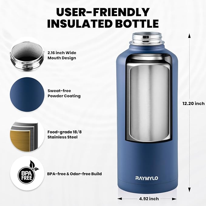 RAYMYLO Insulated Water Bottle 87 oz, Triple Wall Vacuum Stainless Steel | - Image 4