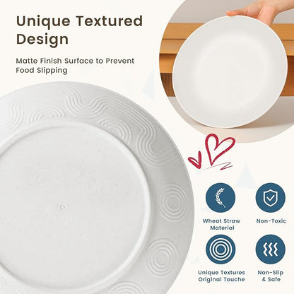 Homienly 40- Pieces Wheat Straw Dinnerware Set, Service for 8, Lightweight Roud Plates and Bowls Set, Unbreakable Dishes Set- Dinner Plates, Bowls, Cups,Microwave and Dishwasher Safe(White)