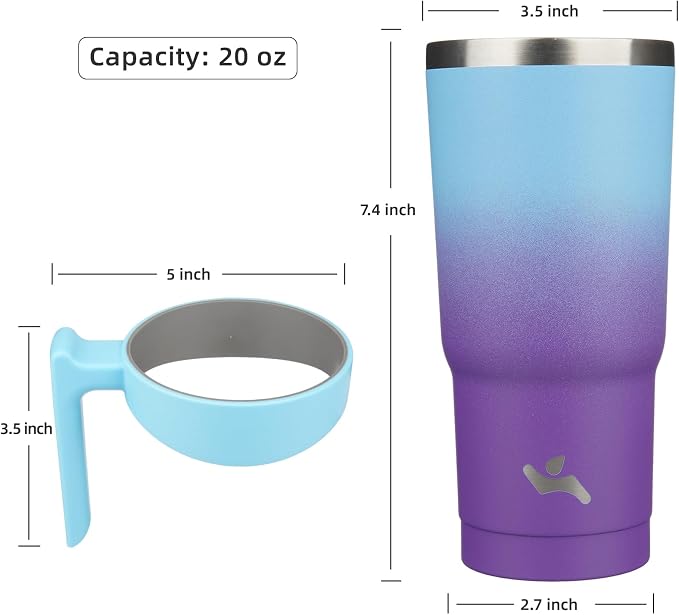 Konokyo 20 oz Tumbler with Handle and Straw, Insulated Travel Mug | Ocean - Image 4