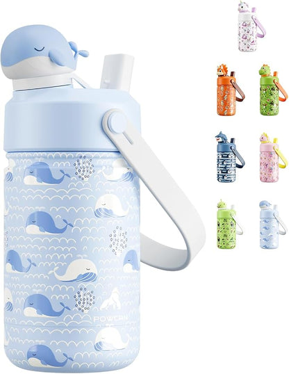 POWCAN 12 oz Kids Water Bottle for School: 2-in-1 Straw Spout Lid by POWCAN