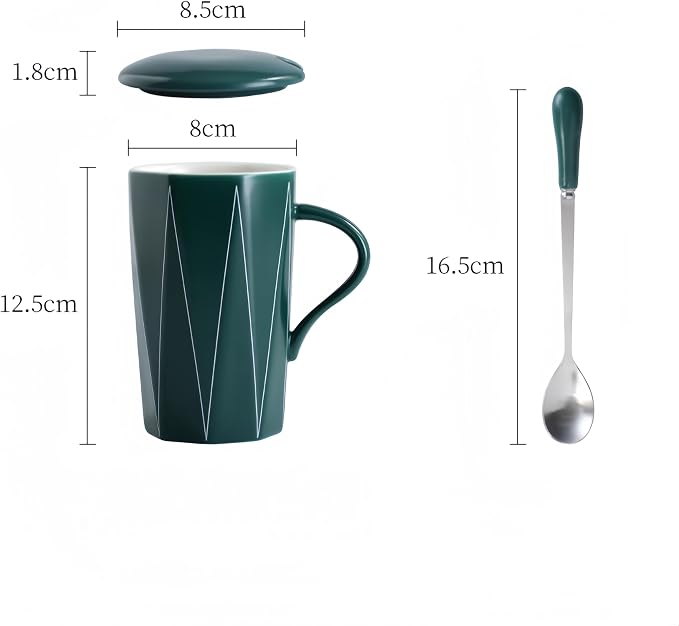 Ceramic Coffee Mug with Lid and Spoon, 13 oz Thick Heavy Coffee Cup - Image 6