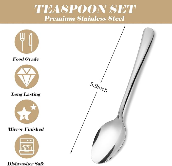 Windsor 96-Piece Set Stainless Steel Teaspoons, Tea Spoons | 5.9-Inch Food - Image 2