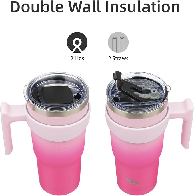 Konokyo 20 oz Tumbler with Handle and Straw, Insulated Travel Mug | Cherry; - Image 3