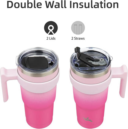 Konokyo 20 oz Tumbler with Handle and Straw, Insulated Travel Mug | Cherry; - Image 3