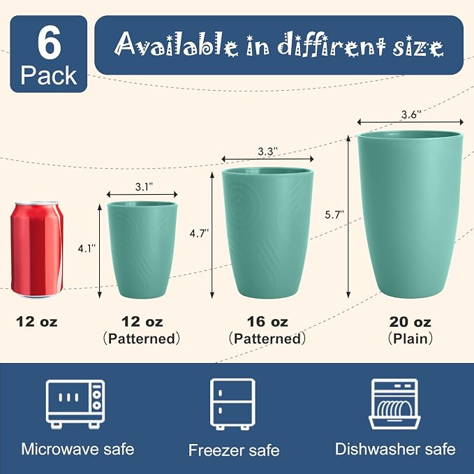 20 OZ Large Wheat Straw Cups Set of 6, Unbreakable Reusable Plastic Cup - Image 6