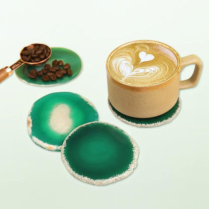Agate Drink Coasters Set of 4, Natural Stone Coaster for Coffee Table 3.5-4" Geode Gemstone Coasters Decor, Unique Gift for Women Men Housewarming Birthday Wedding Anniversary (Green)