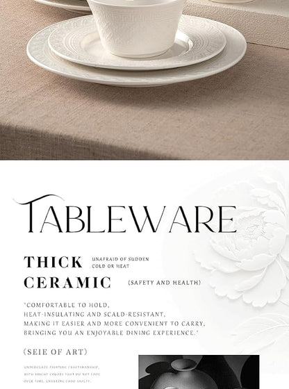 4-piece set, ceramic tableware set, relief plate and bowl set, microwave and - Image 4