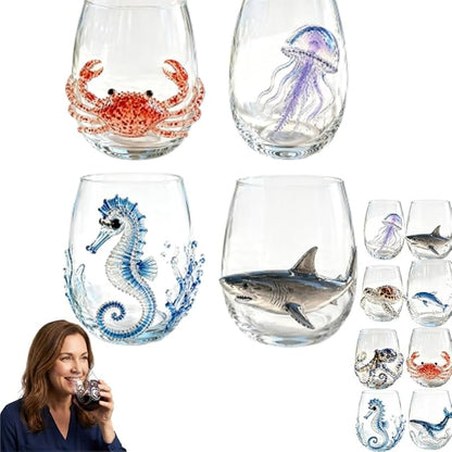 Artisanal Blue Ringed Octopus Glassware, 3D Ocean Glass Wine Glass，Set2 | by Unknown