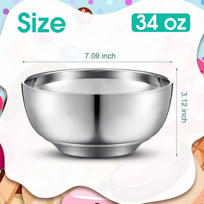 4 Pack 34 oz Stainless Steel Bowls Double Walled Insulated Soup Ice Cream Metal Mixing Nesting Bowls for Serving Soup Rice Cereal
