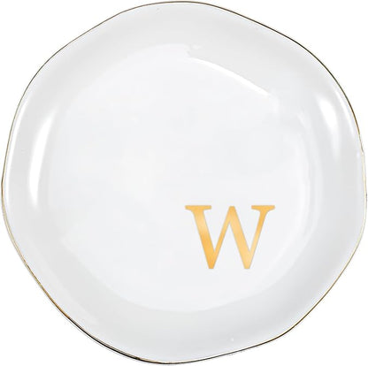 ProCase Ceramic Jewelry Tray, Initial Ring Dish Trinket Plate Engagement Gift, Small Personalized Monogram Ring Bowl for Wedding, White Decorative Jewelry Holder for Women Vanity -Letter W