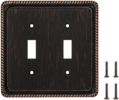 Henne Bery Rope Edge Decorative Wall Plate Switch Plate Outlet Cover (Double Toggle, Aged Bronze)