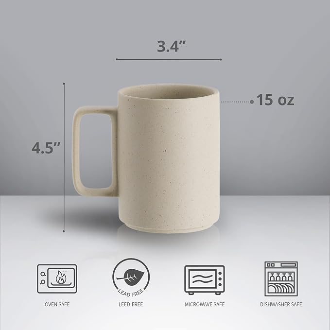 E-liu Large 15 Ounces Porcelain Coffee Mug Tea Mugs Set of 6 | Cups - Image 2