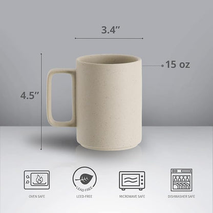 E-liu Large 15 Ounces Porcelain Coffee Mug Tea Mugs Set of 6 | Cups - Image 2